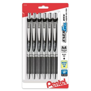 EnerGel RTX Refillable Liquid Gel Pen, 0.7mm, Black Ink 6-pk