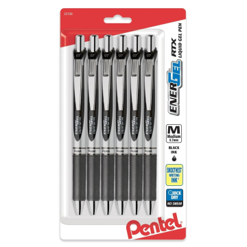 EnerGel RTX Refillable Liquid Gel Pen, 0.7mm, Black Ink 6-pk