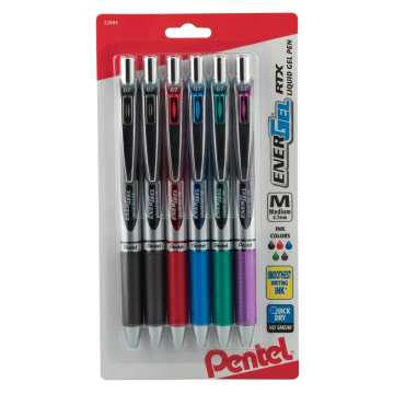 EnerGel RTX Refillable Liquid Gel Pens - Assorted Colors 6-pk