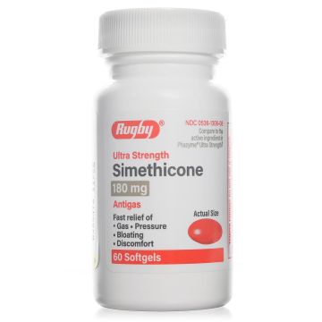 RUGBY Ultra Strength Gas Relief - Simethicone 180mg, 60 Softgels (Generic Phazyme)