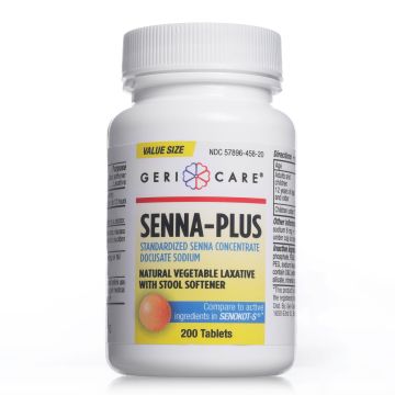 GERICARE Laxatives - Docusate Sodium 50mg & Sennosides 8.6mg, 200 Tablets (Generic Senokot-S)