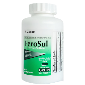 FeroSul (Ferrous Sulfate) 325 mg 1000 Green Coated Tablets by Major