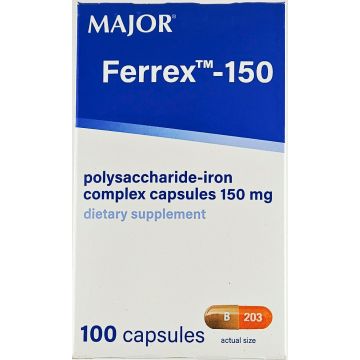 Ferrex 150 Polysaccharide Iron (Blister Pack) 100 Capsules by Major