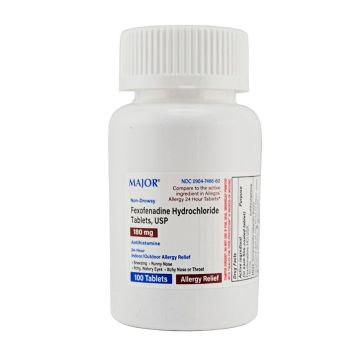 Fexofenadine Hydrochloride 180 mg 100 Tablets by Major