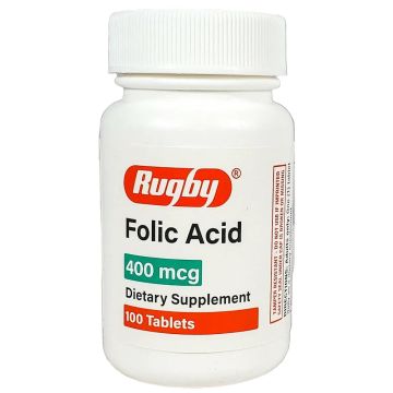 Folic Acid 400 mcg 100 Tablets, by Rugby (1 or 3 pack) - 1 Pack
