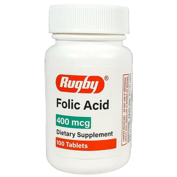 Folic Acid 400 mcg 100 Tablets, by Rugby (1 or 3 pack) - 3 Pack
