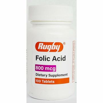 Folic Acid 800 mcg 100 Tablets by Rugby (1 or 3 pack) - 1 Pack