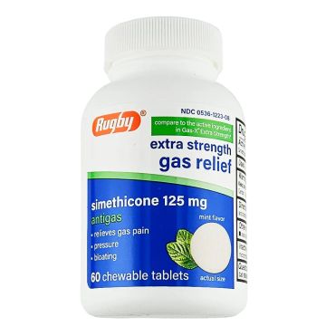 Gas Relief 125 mg 60 Chewable Tablets (Mint Flavor) by Rugby