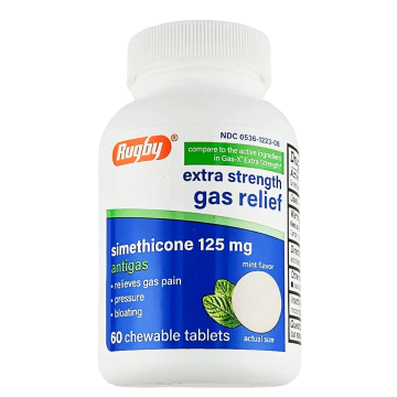 Gas Relief 125 mg 60 Chewable Tablets (Mint Flavor) by Rugby