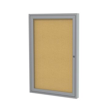 Ghent 36" x 30" 1-Door Enclosed Natural Cork Bulletin Board with Satin Aluminum Frame