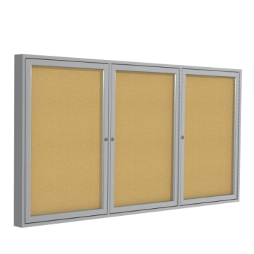 Ghent 36" x 72" 3-Door Enclosed Natural Cork Bulletin Board with Satin Aluminum Frame