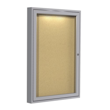 Ghent 36"x24" 1Door Concealed Light Aluminum Indoor Cork Board