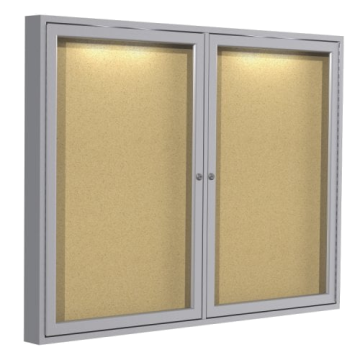 Ghent 36"x48" 2Door Concealed Light Aluminum Indoor Cork Board