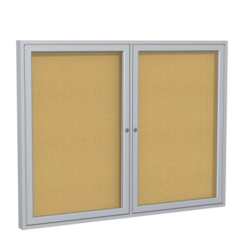 Ghent 48" x 60" 2-Door Enclosed Natural Cork Bulletin Board with Satin Aluminum Frame