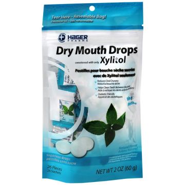 Hager Dry Mouth Drops Lozenges, Mint Flavor 26 Count