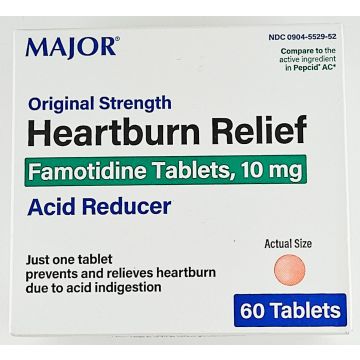 Heartburn Relief (Famotidine 10 mg) 60 Tablets by Major
