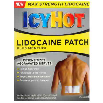 Icy Hot Lidocaine 4% Patches with Menthol, Max Strength Pain Relief 5/Box