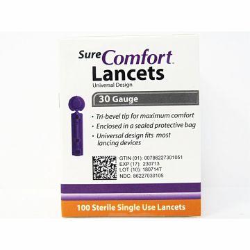 Lancets 30 Gauge, 100 Count by Sure Comfort