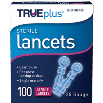 Sterile Lancets 28 Gauge 100 Count by True Plus