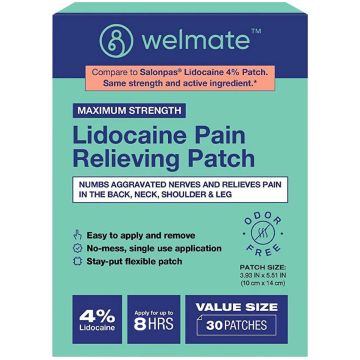 WELMATE Pain Relief - 4% Lidocaine Patch, 30 Patches (Generic Salonpas)