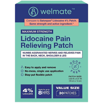 WELMATE Pain Relief - 4% Lidocaine Patch, 30 Patches (Generic Salonpas)