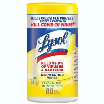 Lysol Disinfecting Surface Wipes with Lemon & Lime Blossom Scent, 80 Count