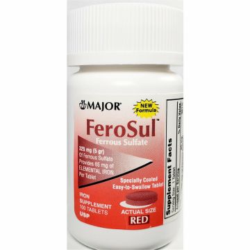 FeroSul (Ferrous Sulfate), 65 mg 100 Tablets (1 or 3 Pack) by Major - 3 Pack