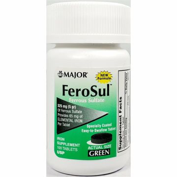FeroSul 65 mg 100 Green Tablets (1 or 3 Pack) by Major - 3 Pack