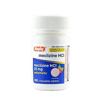 Meclizine 25 mg, 100 Chewable Tablets by Rugby