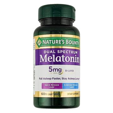 Melatonin 5 mg (Dual Spectrum) 60 Tablets, by Natures Bounty