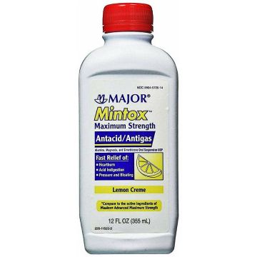 Mintox Antacid Liquid, Maximum Strength, Lemon Flavor, Heartburn, Acid & Bloating Relief 12 oz