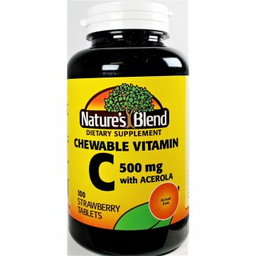 Chewable Vitamin C with Acerola 500 mg, 100 Tablets by Natures Blend