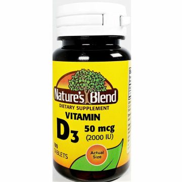 Vitamin D3 50 mcg (2000 IU) 100 Tablets by Natures Blend