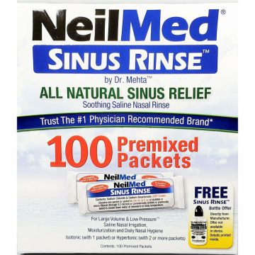 NeilMed Sinus Saline Nasal Rinse, 100 Premixed Packets