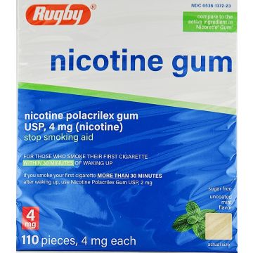Nicotine Gum 4mg (Uncoated Mint Flavor) 110 Pieces by Rugby