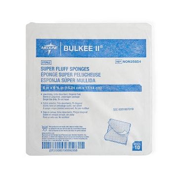 Fluff Dressing Bulkee II Cotton 6-Ply 6 X 6-3/4 Inch Rectangle Sterile - 6-Ply 6 X 6-3/4 Inch Rectangle Sterile / Tray of 10