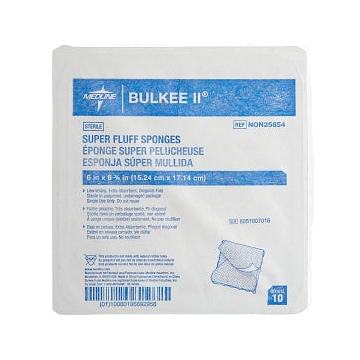 Fluff Dressing Bulkee II Cotton 6-Ply 6 X 6-3/4 Inch Rectangle Sterile - 6-Ply 6 X 6-3/4 Inch Rectangle Sterile / Tray of 10
