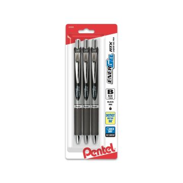 Pentel EnerGel RTX Retractable Liquid Gel Pen, (1.0mm) Metal Tip, Bold Line, 3-Pk - Black