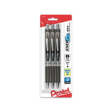 Pentel EnerGel RTX Retractable Liquid Gel Pen, (1.0mm) Metal Tip, Bold Line, 3-Pk - Black