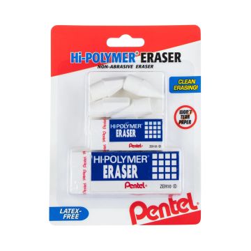 Pentel Hi-Polymer Eraser Mixed Pack (4-caps, 1-small block 1-large block), 6-Pk