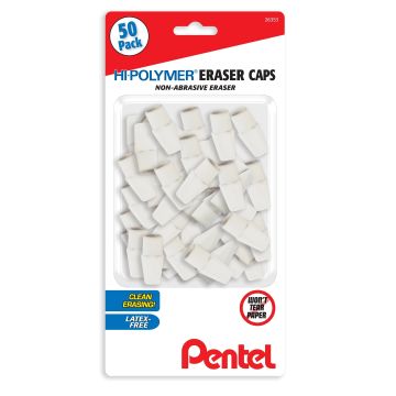 Pentel Hi-Polymer White Cap Erasers, 50-Pk