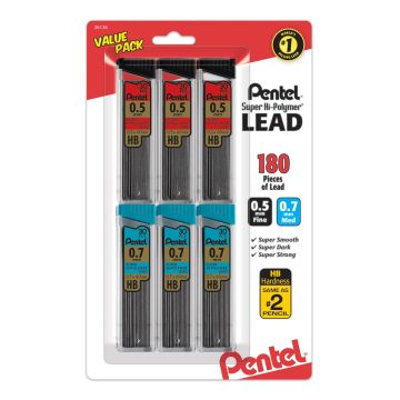 Pentel Super Hi-Polymer Lead Refill (0.5/0.7mm) Fine/Medium, HB, 30 pcs/Tube 6-Pk