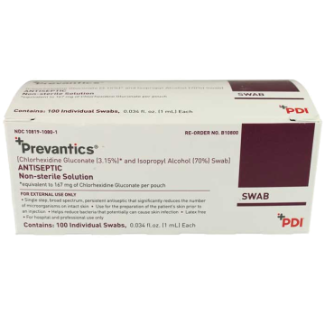 Prevantics Antiseptic Prep Pad with CHG (Chlorhexidine Gluconate) & Isopropyl Alcohol, Individual Packets 100/Box
