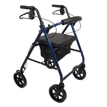 Deluxe Aluminum Rollator with 8-inch Wheels - Blue