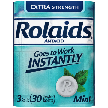 Rolaids Antacid Extra Strength, Mint Flavor Chewable Tablets, 3 Rolls of 10 (30 Pack)