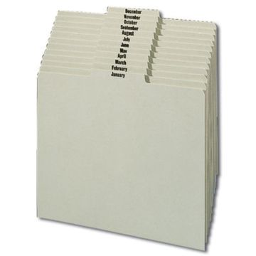100% Recycled Pressboard Guides, Monthly Indexed Sets, 1/3 Cut
