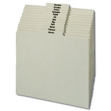 100% Recycled Pressboard Guides, Monthly Indexed Sets, 1/3 Cut