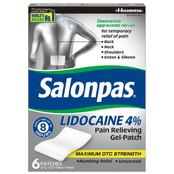 Salonpas Pain Relieving Gel Patch with 4% Lidocaine 6/Box