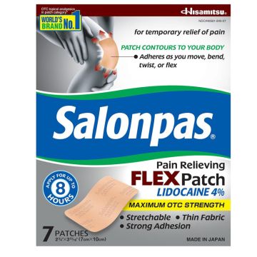 Salonpas Patches Pain Relieving Flex Patch with Lidocaine 4%, Unscented 7/Box