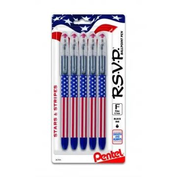 Pentel RSVP, Stars & Stripes Edition, Ballpoint Pens, 5-Pk